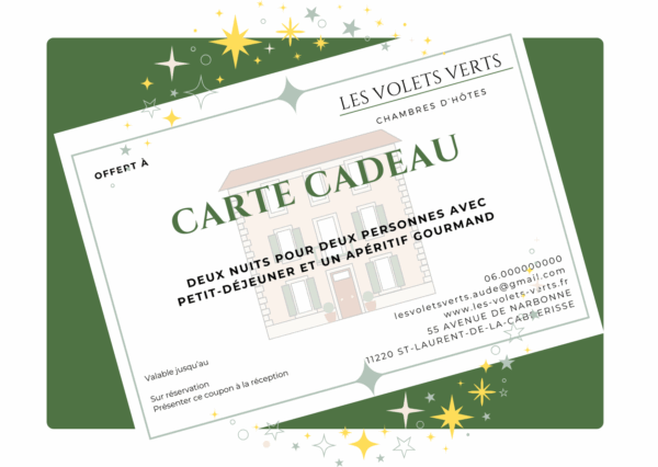 Carte cadeau pour 2 nuits et un apéritif gourmand